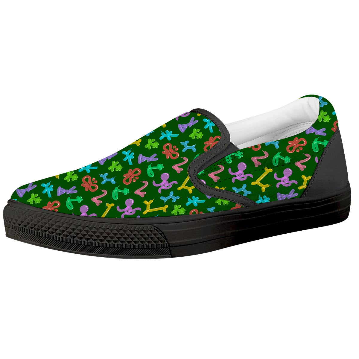 Balloon Modelling Print Pattern Black Slip On Shoes-grizzshop