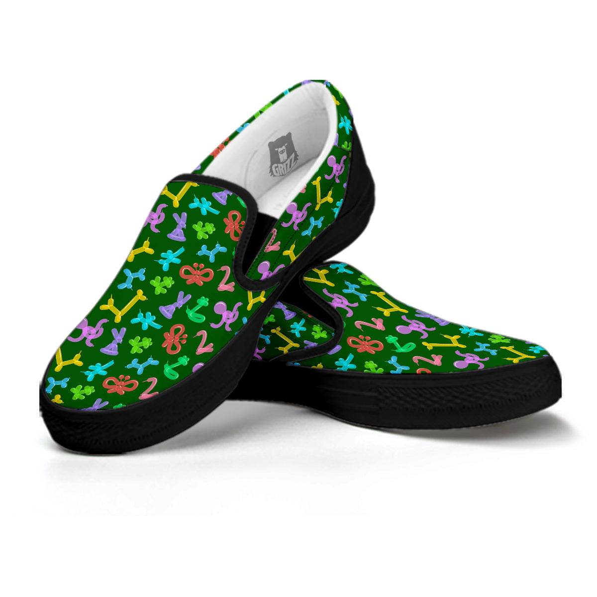 Balloon Modelling Print Pattern Black Slip On Shoes-grizzshop