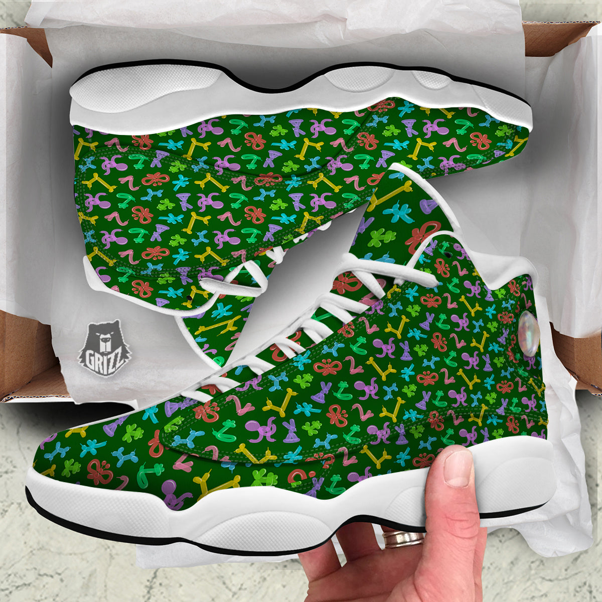 Balloon Modelling Print Pattern White Basketball Shoes-grizzshop