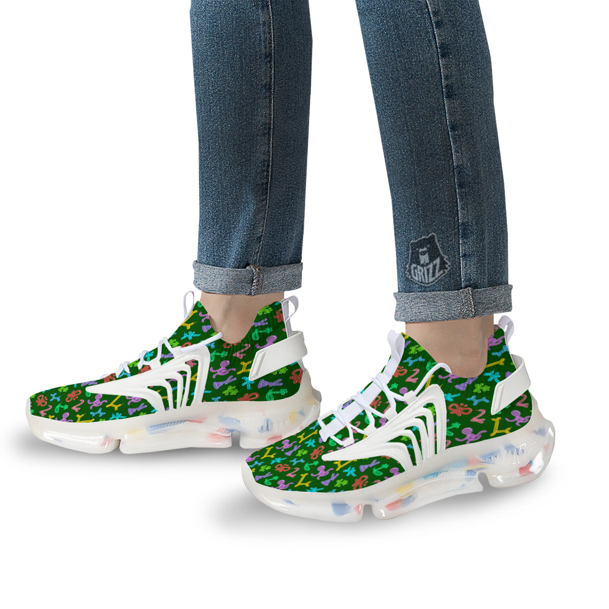 Balloon Modelling Print Pattern White Gym Shoes-grizzshop
