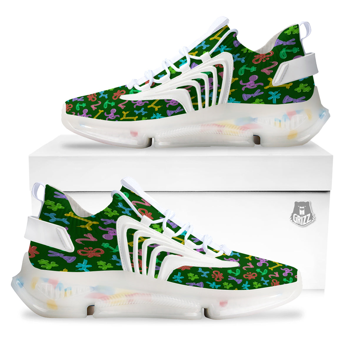 Balloon Modelling Print Pattern White Gym Shoes-grizzshop