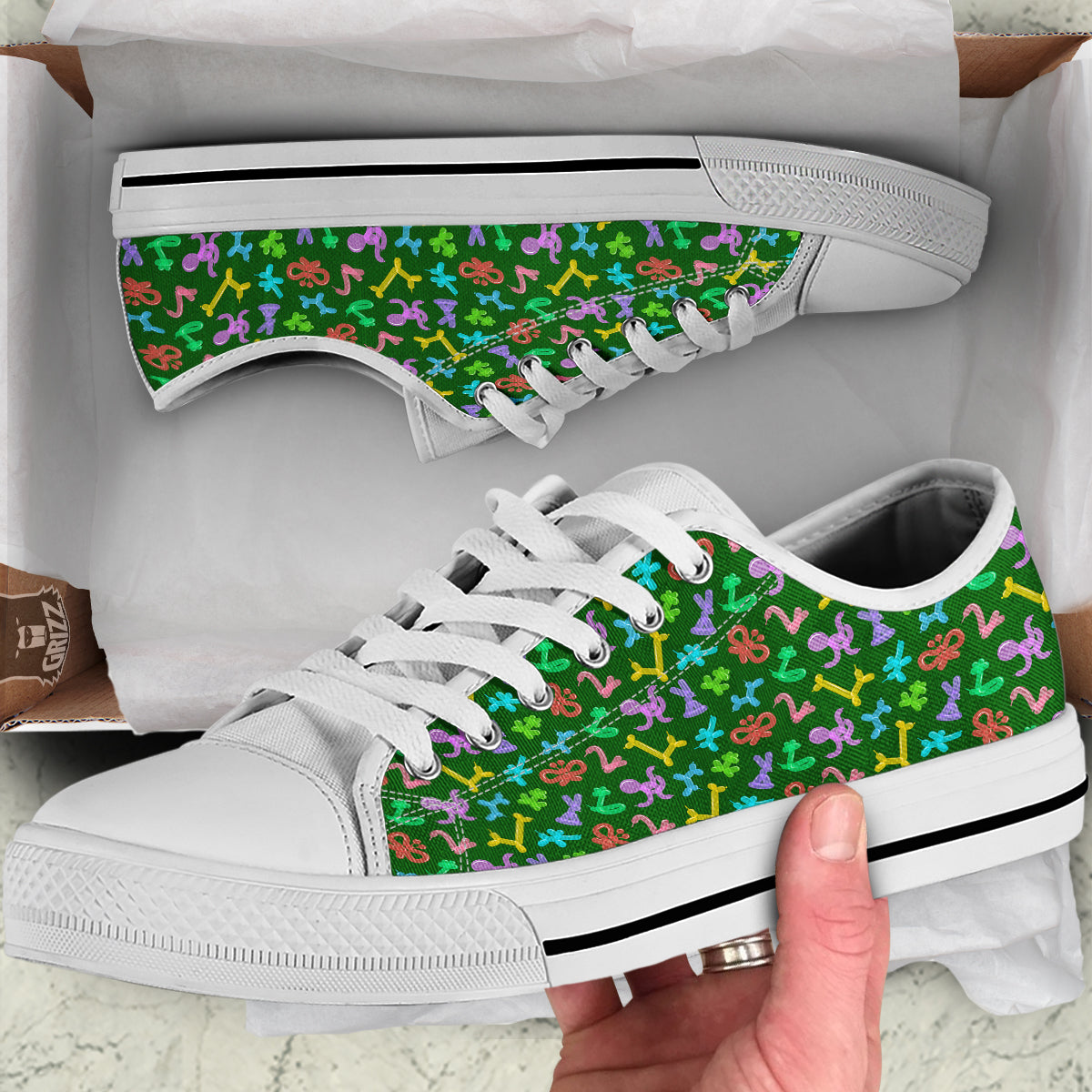 Balloon Modelling Print Pattern White Low Top Shoes-grizzshop