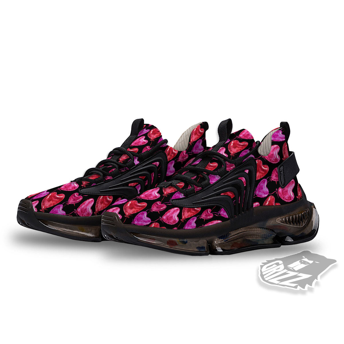 Balloon Red Heart Print Pattern Black Gym Shoes-grizzshop