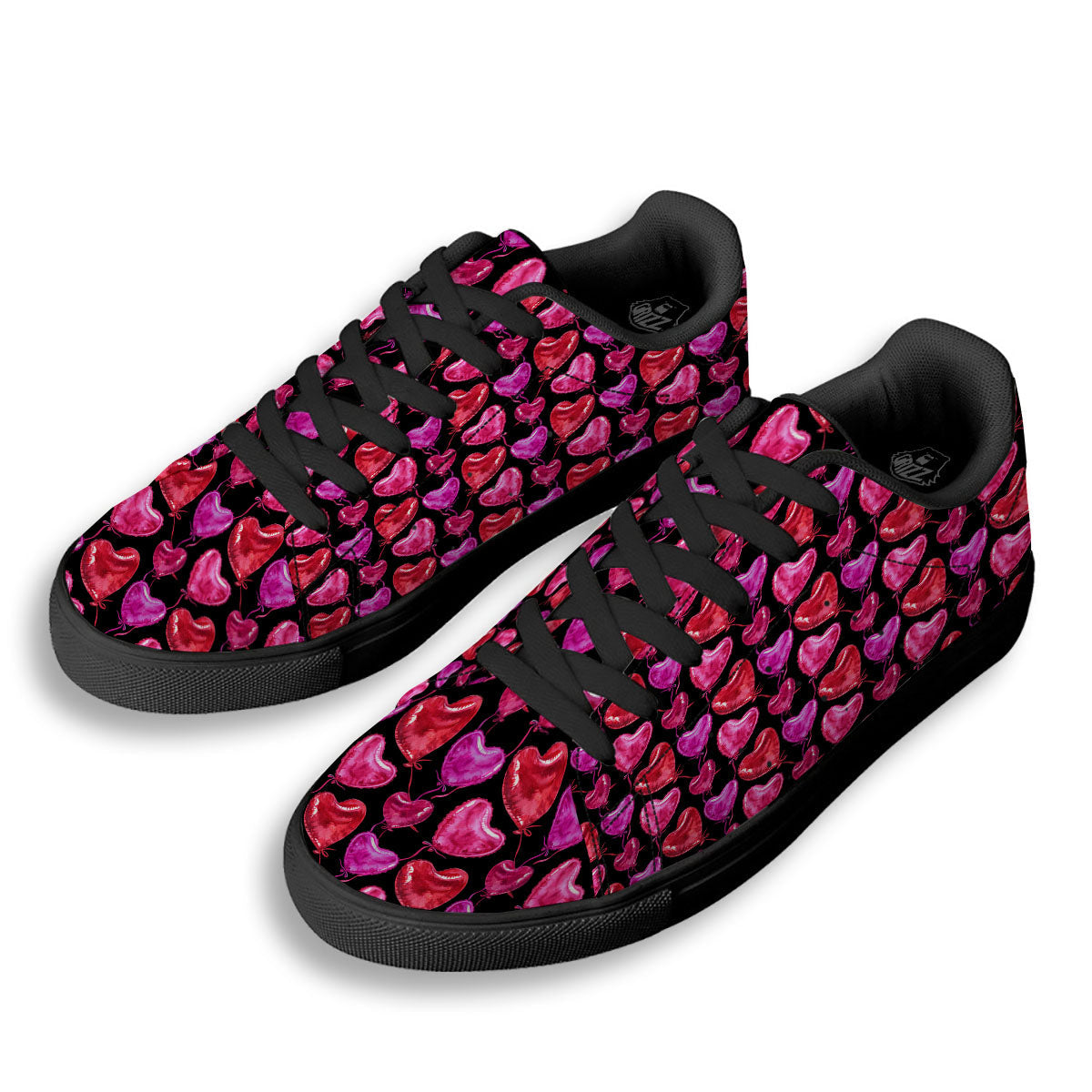 Balloon Red Heart Print Pattern Black Low Top Sneakers-grizzshop