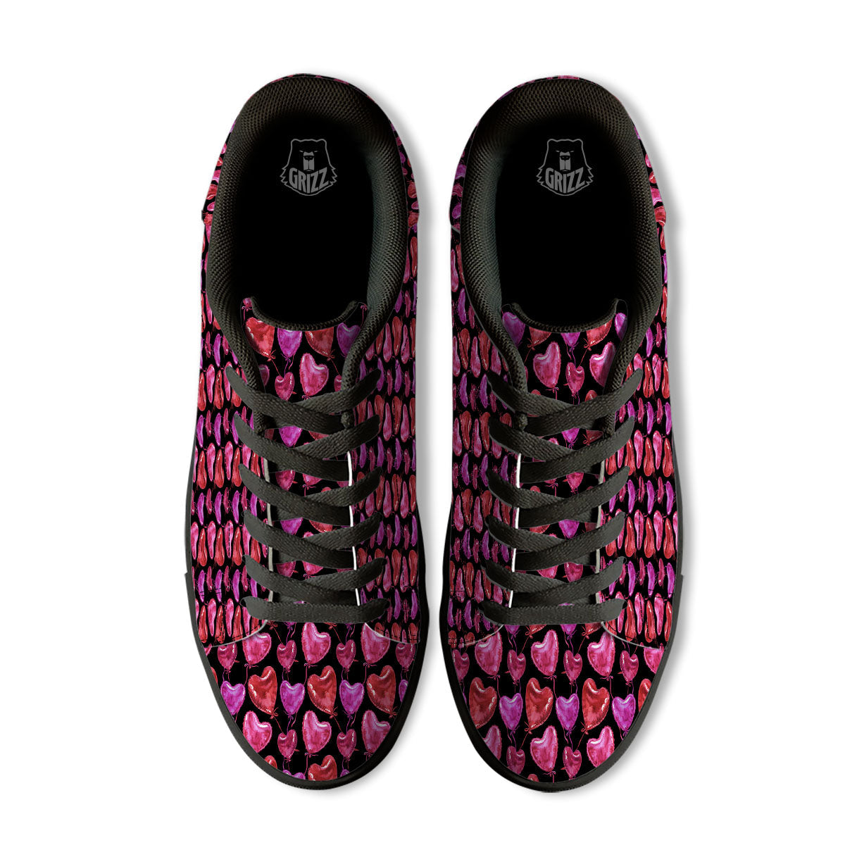 Balloon Red Heart Print Pattern Black Low Top Sneakers-grizzshop