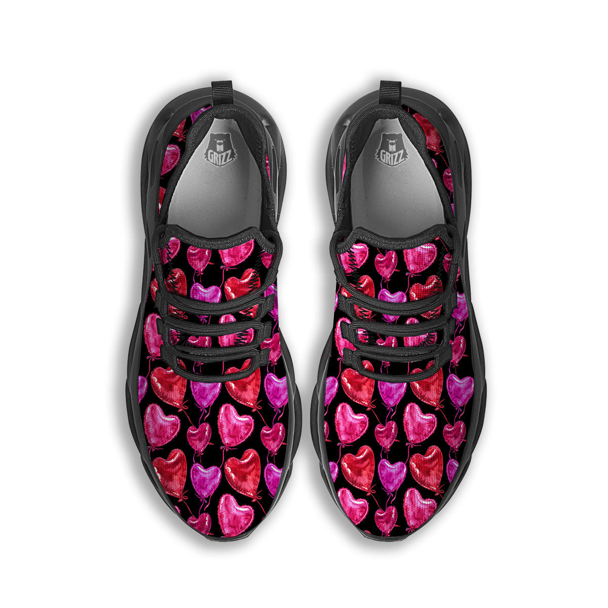 Balloon Red Heart Print Pattern Black Running Shoes-grizzshop
