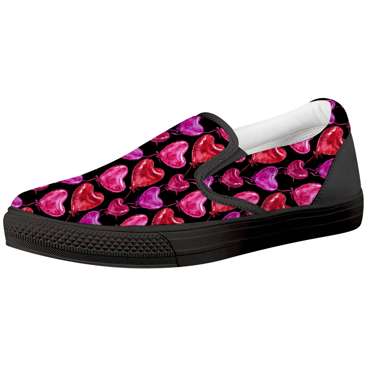 Balloon Red Heart Print Pattern Black Slip On Shoes-grizzshop