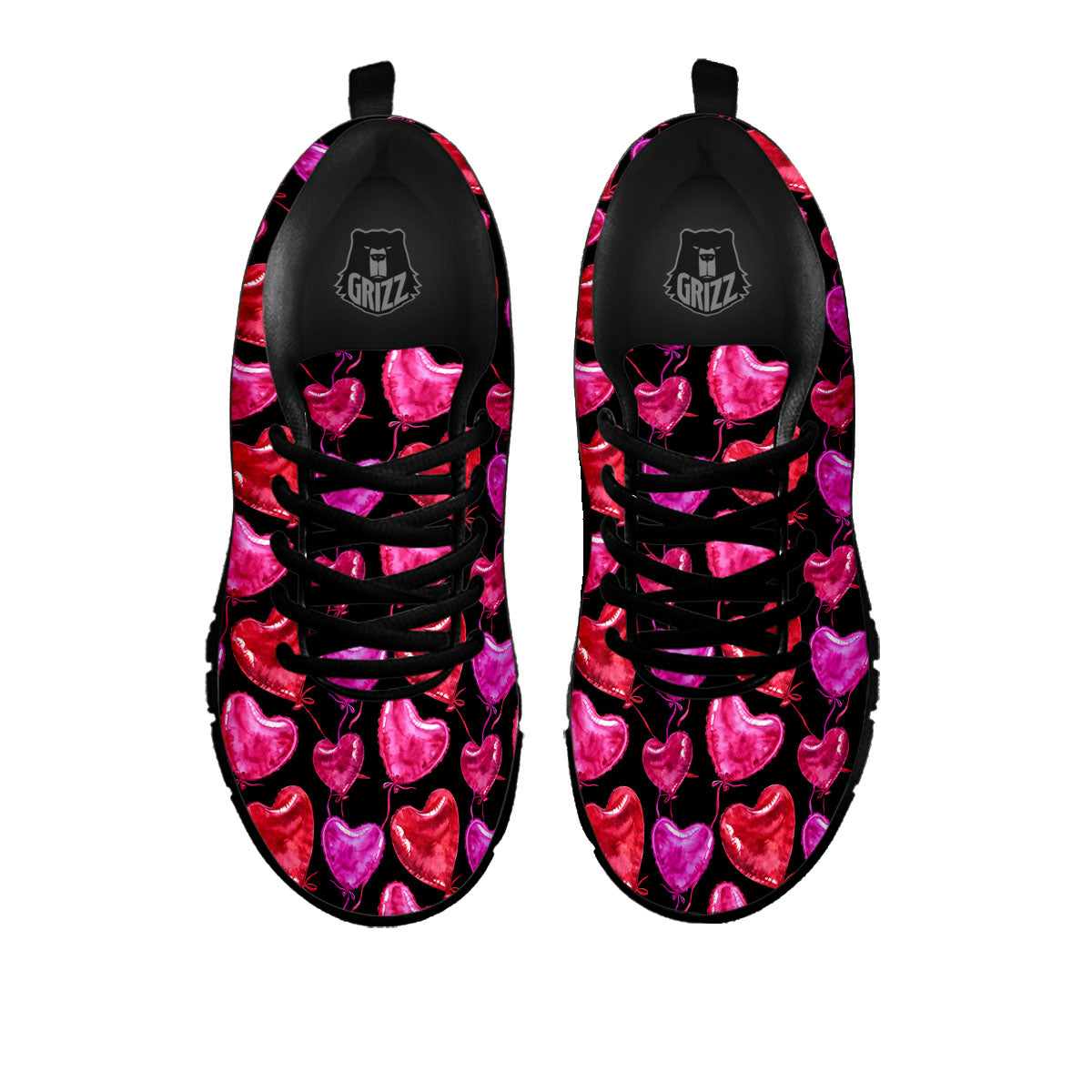 Balloon Red Heart Print Pattern Black Sneaker-grizzshop