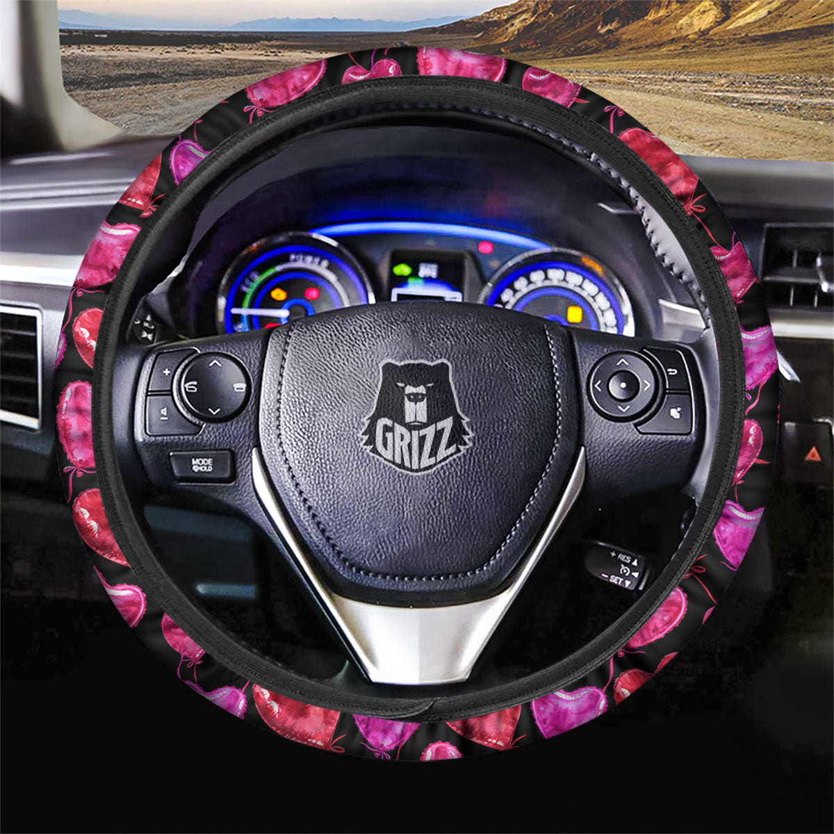 Balloon Red Heart Print Pattern Car Steering Wheel Cover-grizzshop