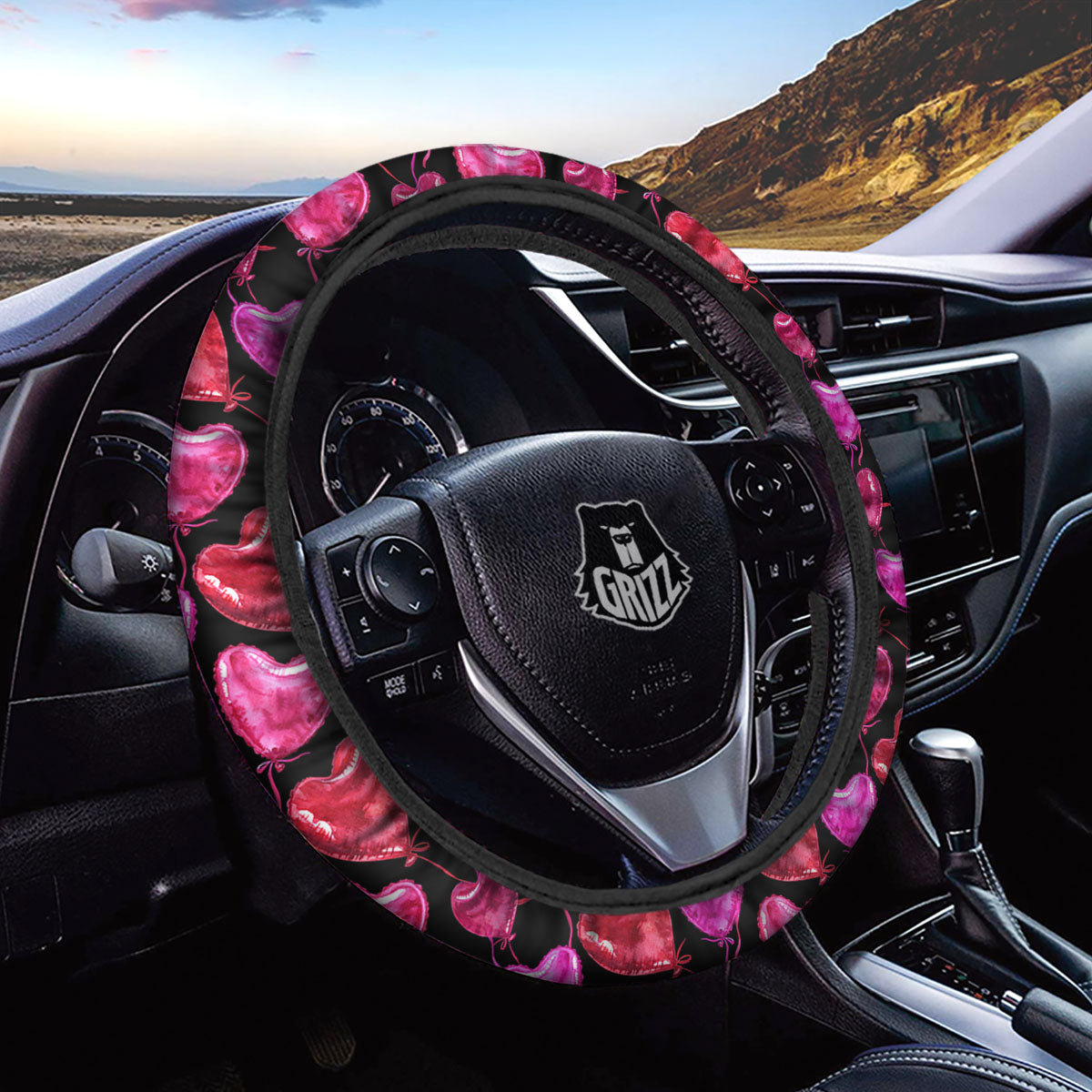Balloon Red Heart Print Pattern Car Steering Wheel Cover-grizzshop