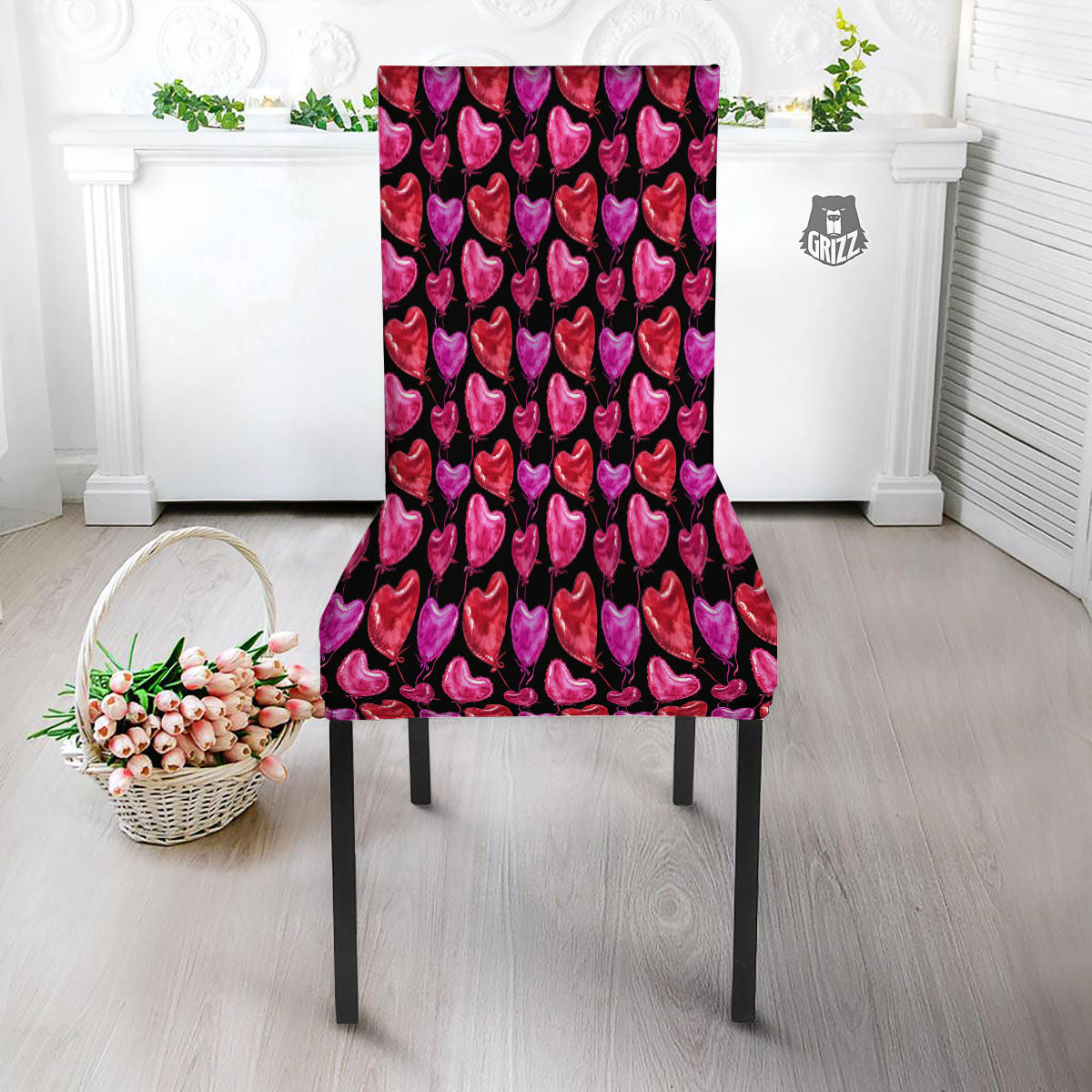 Balloon Red Heart Print Pattern Dining Chair Slipcover-grizzshop