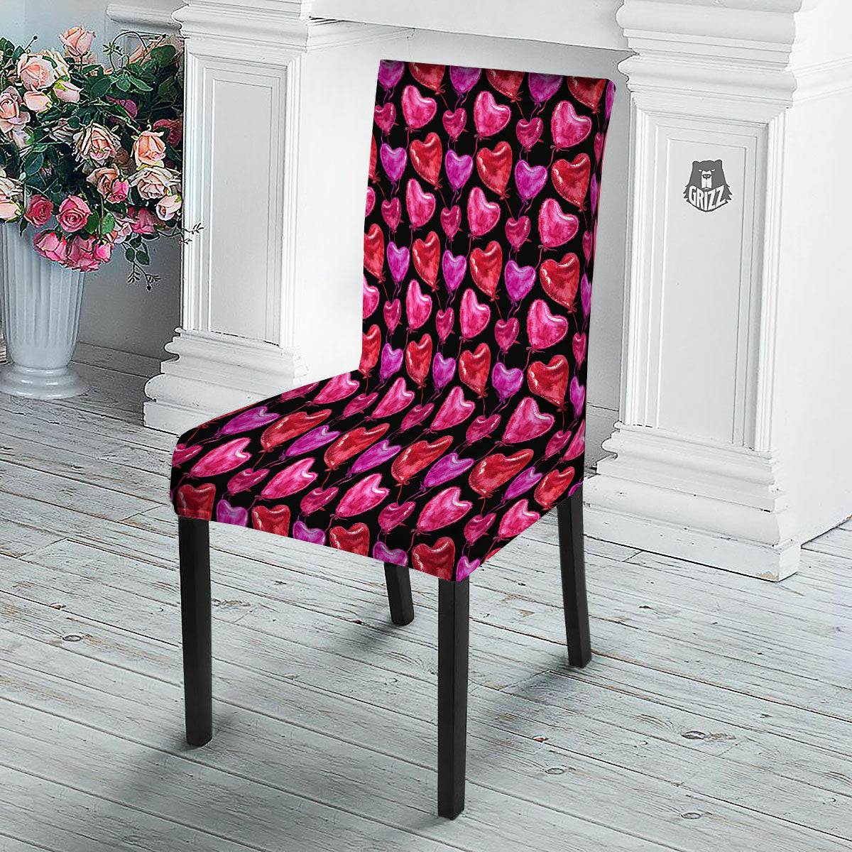 Balloon Red Heart Print Pattern Dining Chair Slipcover-grizzshop