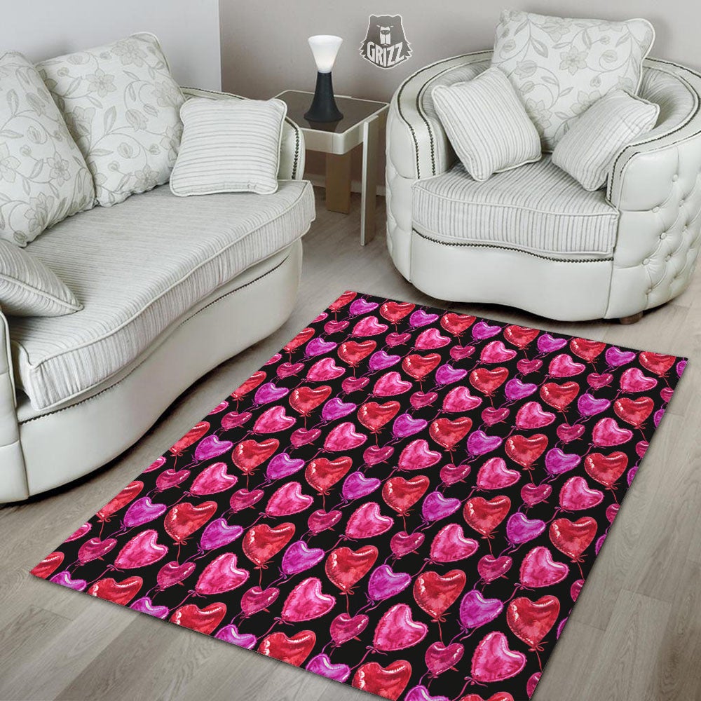 Balloon Red Heart Print Pattern Floor Mat-grizzshop