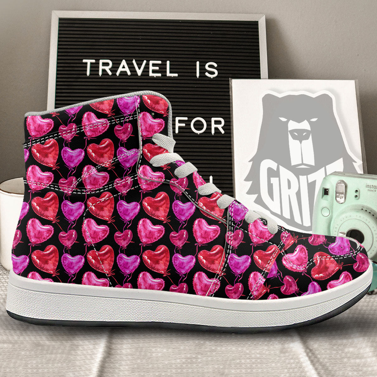 Balloon Red Heart Print Pattern High Top Sneakers-grizzshop