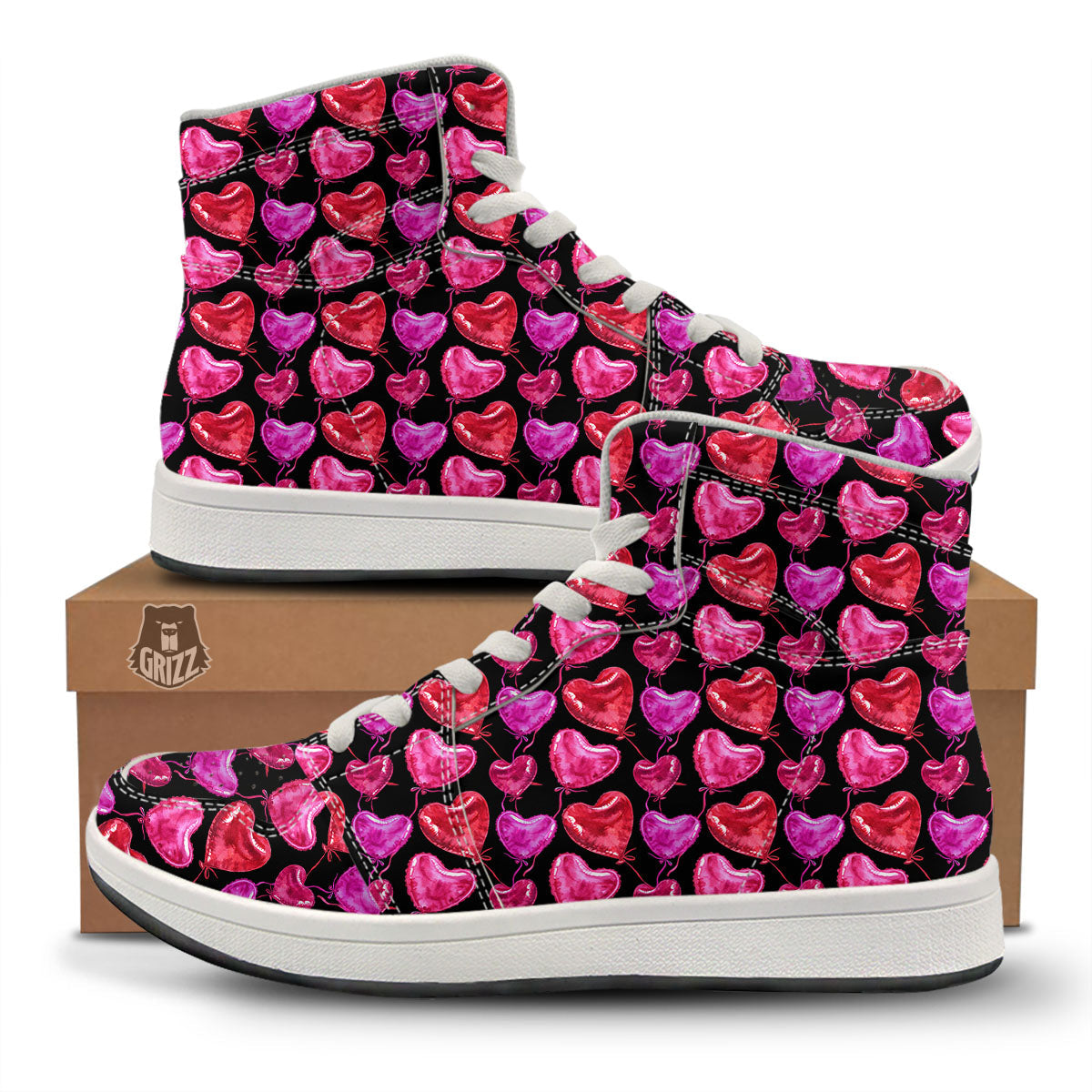 Balloon Red Heart Print Pattern High Top Sneakers-grizzshop