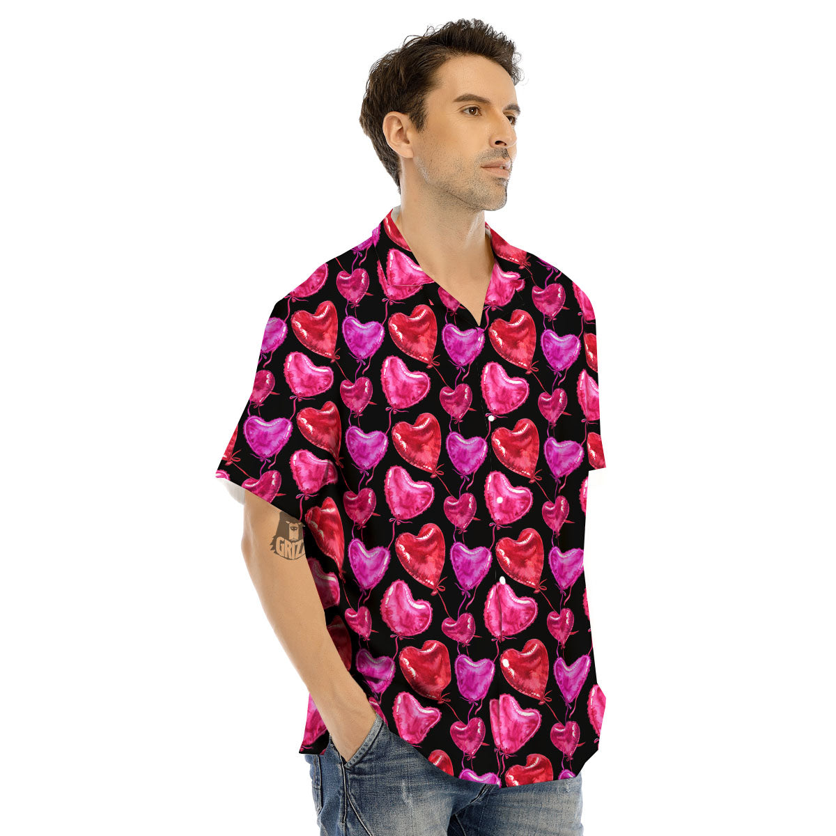 Balloon Red Heart Print Pattern Men's Hawaiian Shirt-grizzshop