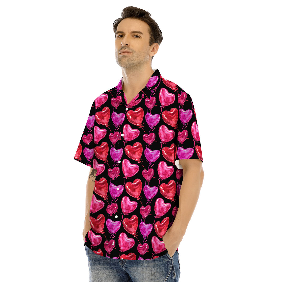 Balloon Red Heart Print Pattern Men's Hawaiian Shirt-grizzshop