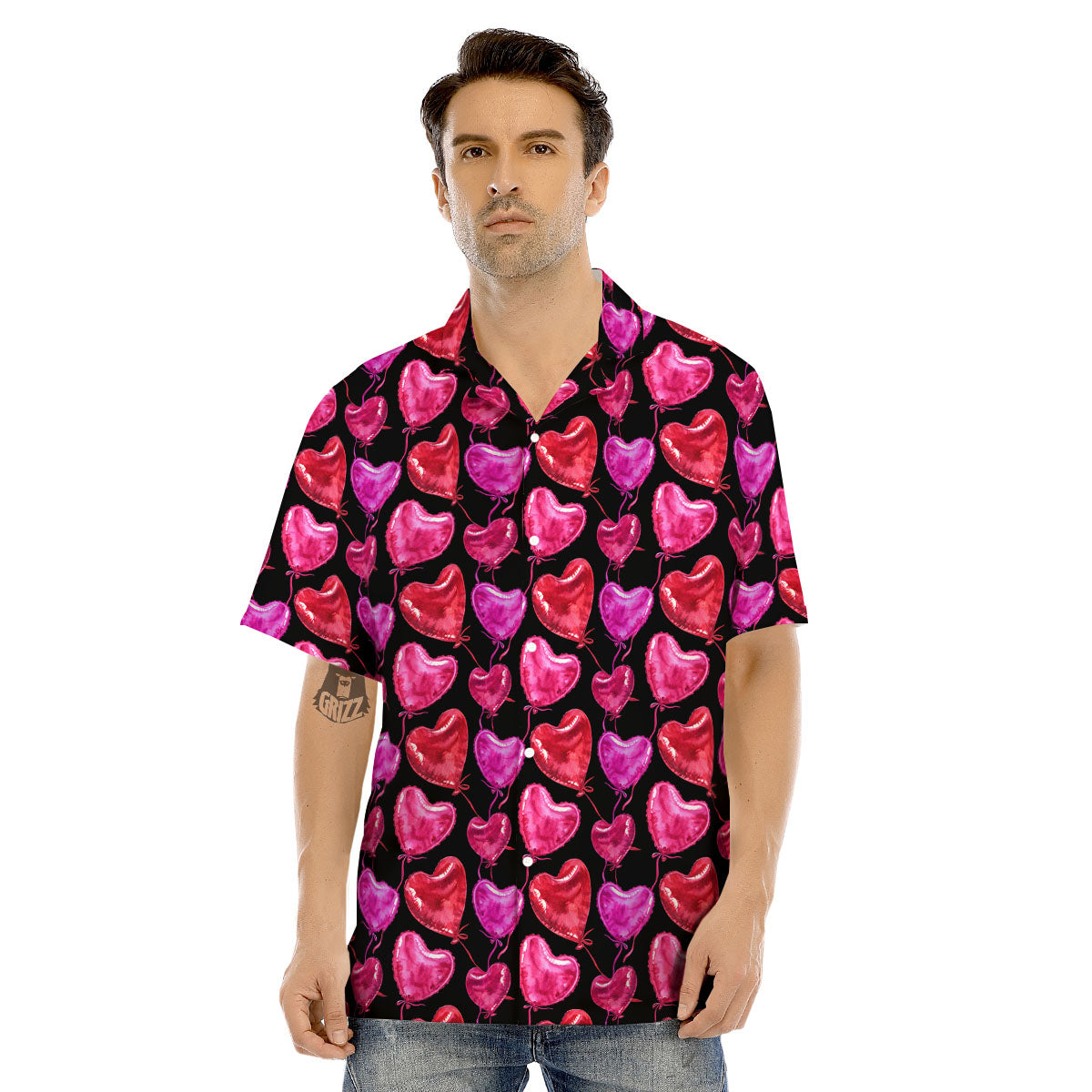Balloon Red Heart Print Pattern Men's Hawaiian Shirt-grizzshop
