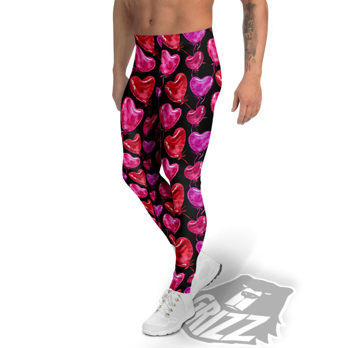 Balloon Red Heart Print Pattern Men's Leggings-grizzshop