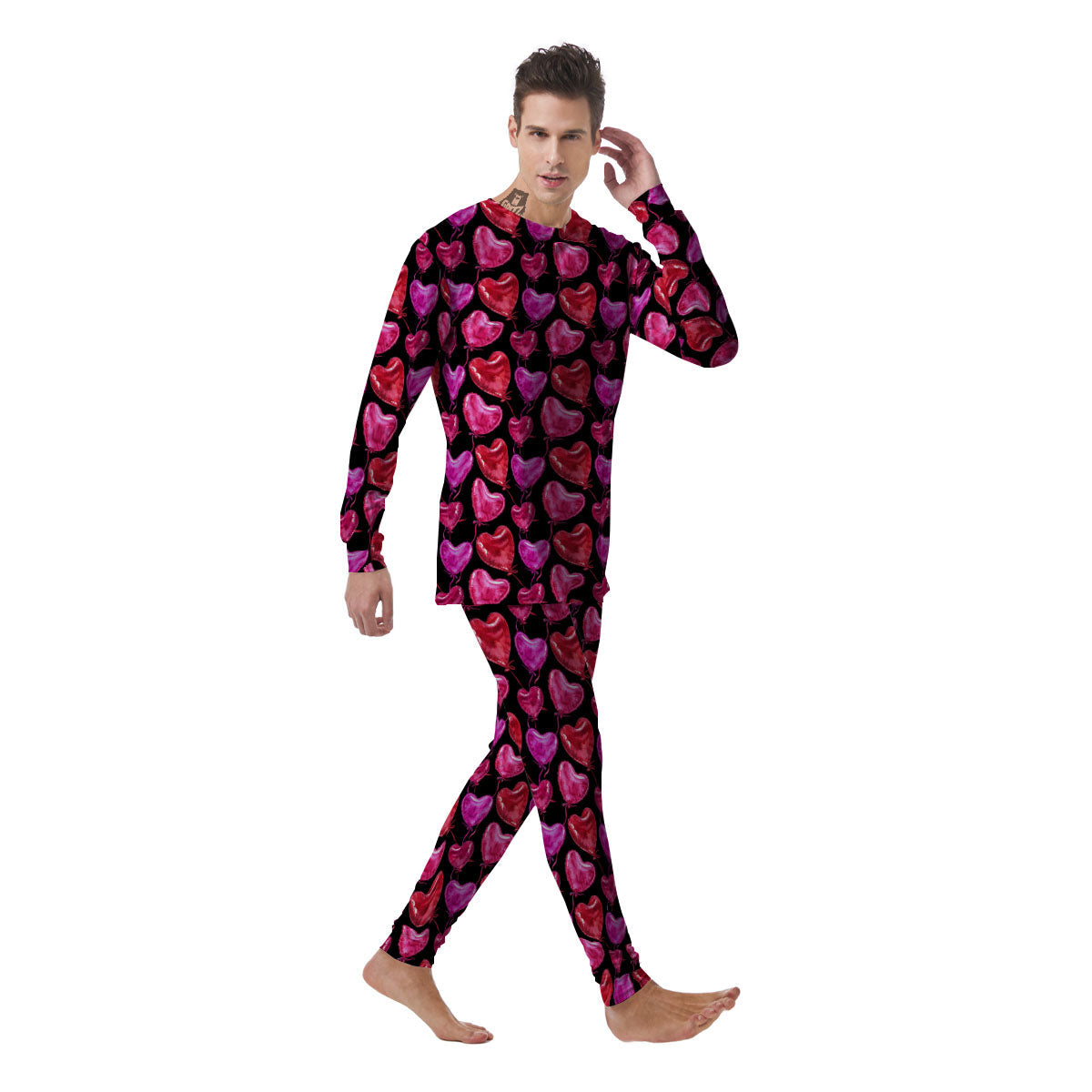 Balloon Red Heart Print Pattern Men's Pajamas-grizzshop