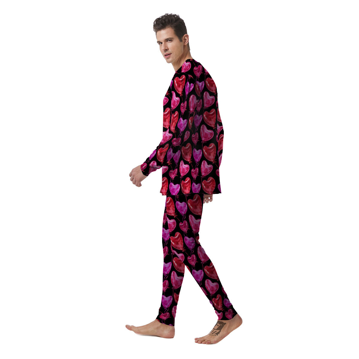 Balloon Red Heart Print Pattern Men's Pajamas-grizzshop