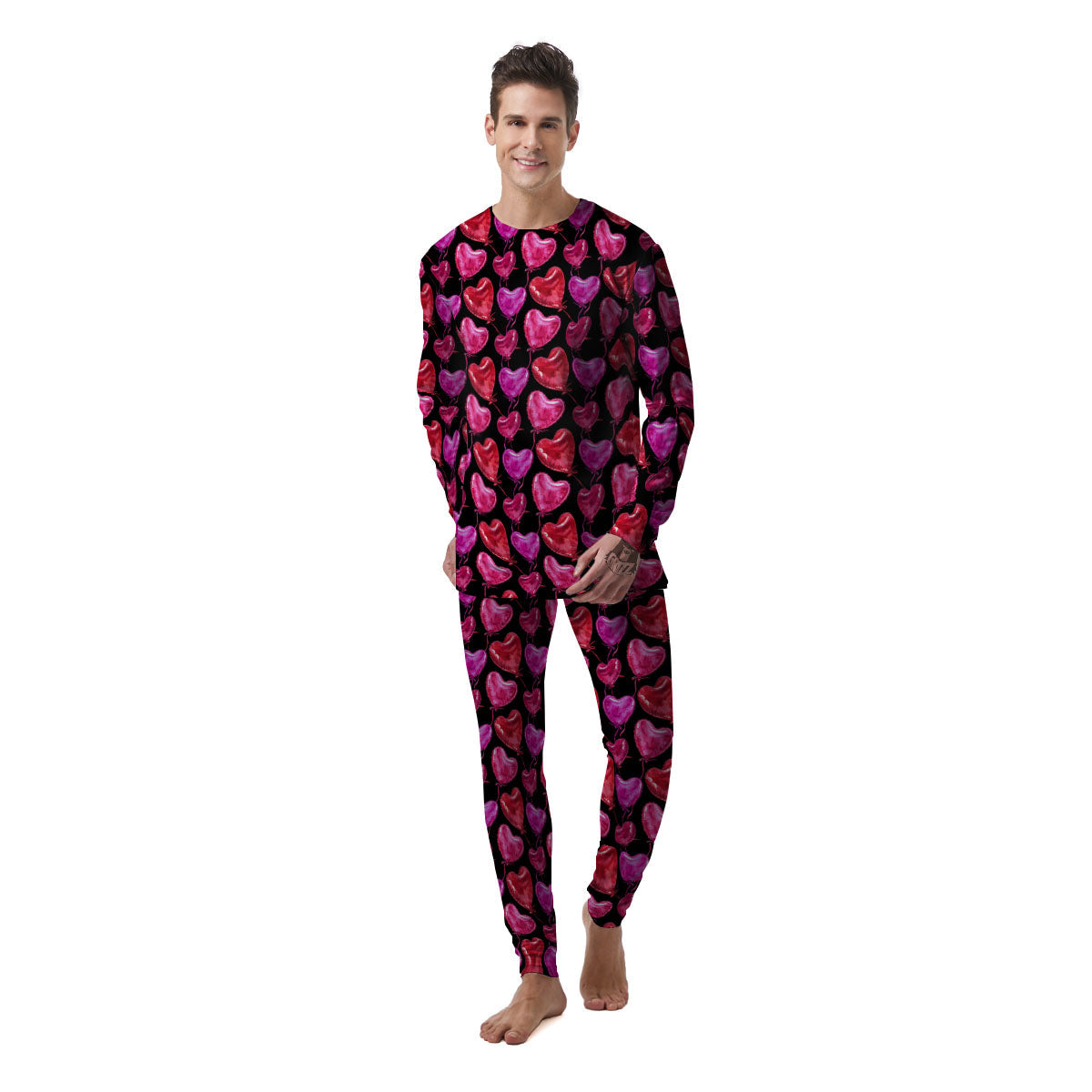 Balloon Red Heart Print Pattern Men's Pajamas-grizzshop