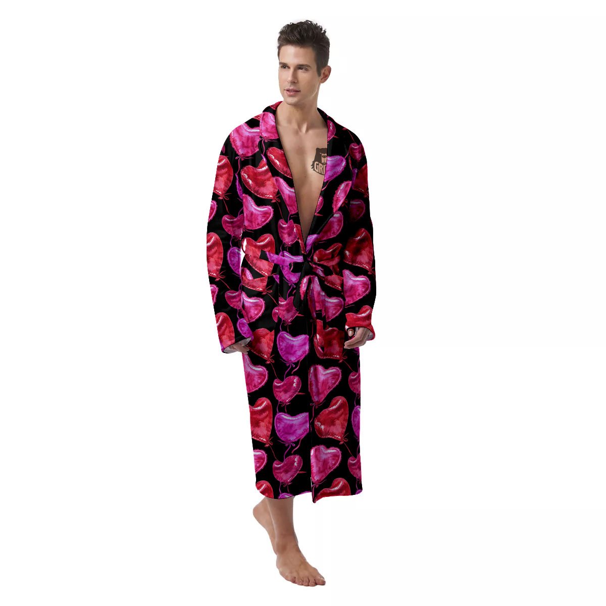 Balloon Red Heart Print Pattern Men's Robe-grizzshop