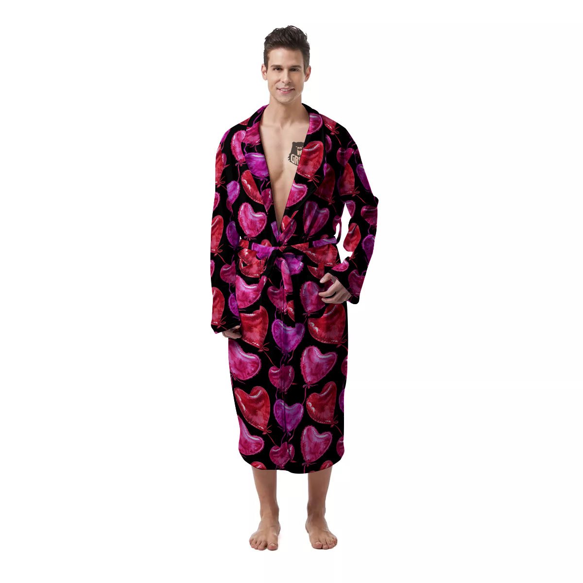 Balloon Red Heart Print Pattern Men's Robe-grizzshop