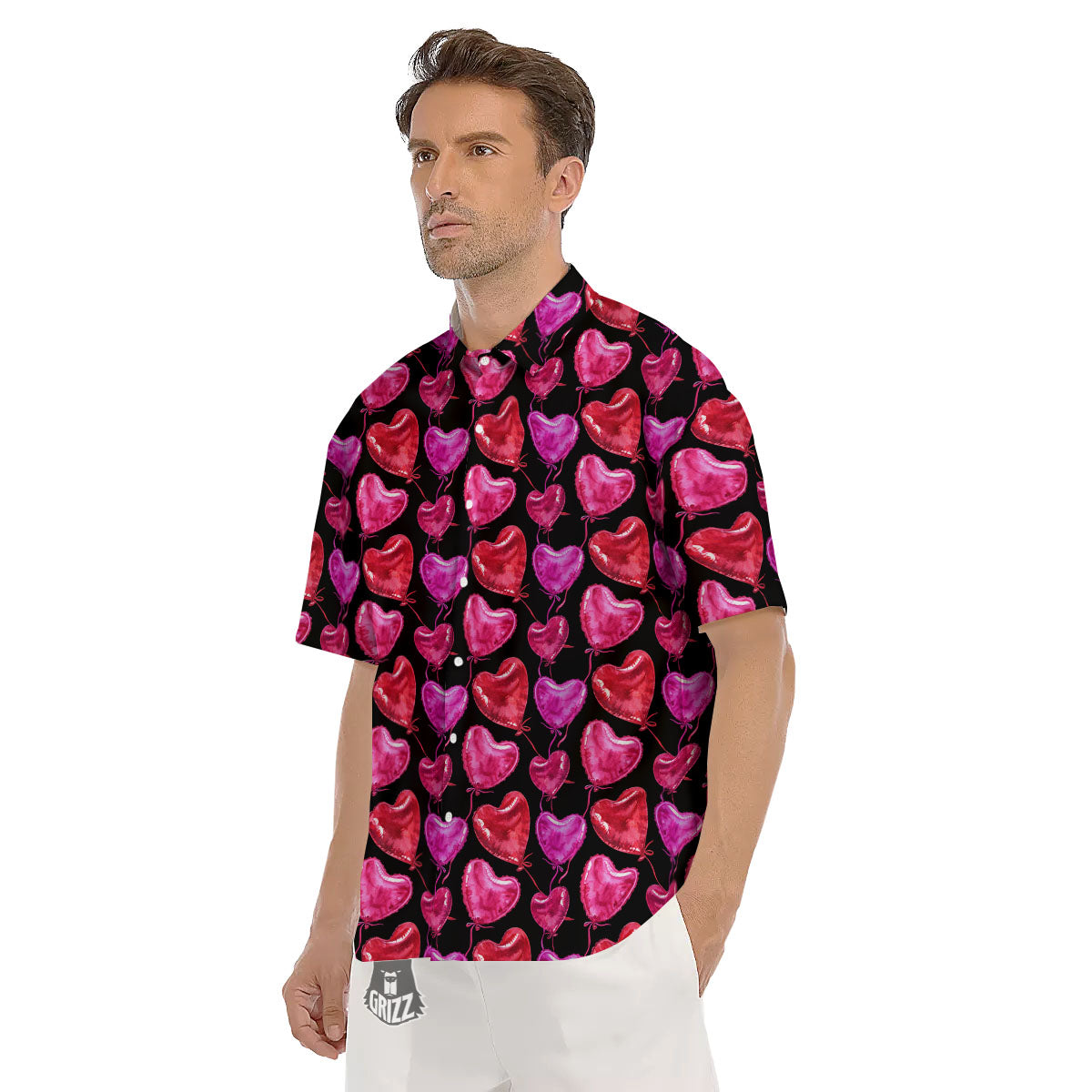 Balloon Red Heart Print Pattern Men's Short Sleeve Shirts-grizzshop