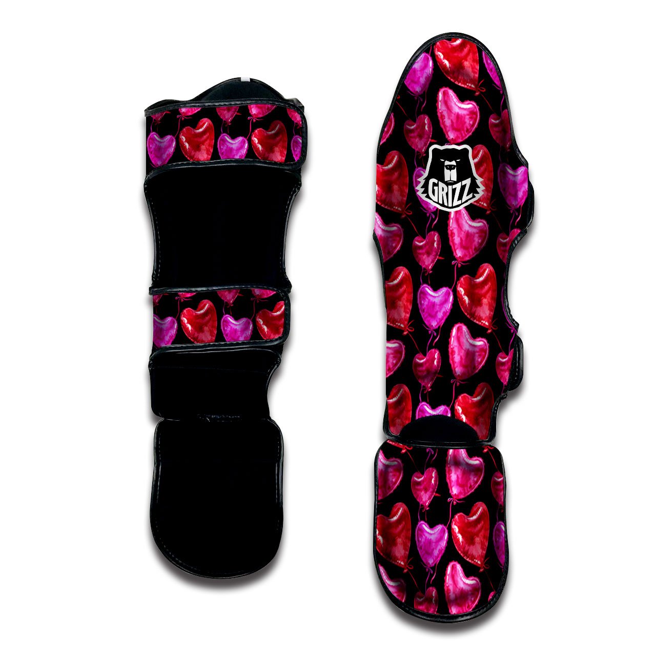 Balloon Red Heart Print Pattern Muay Thai Shin Guards-grizzshop