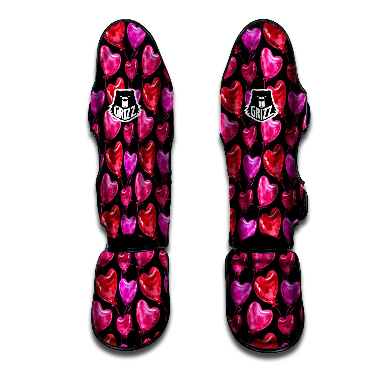 Balloon Red Heart Print Pattern Muay Thai Shin Guards-grizzshop