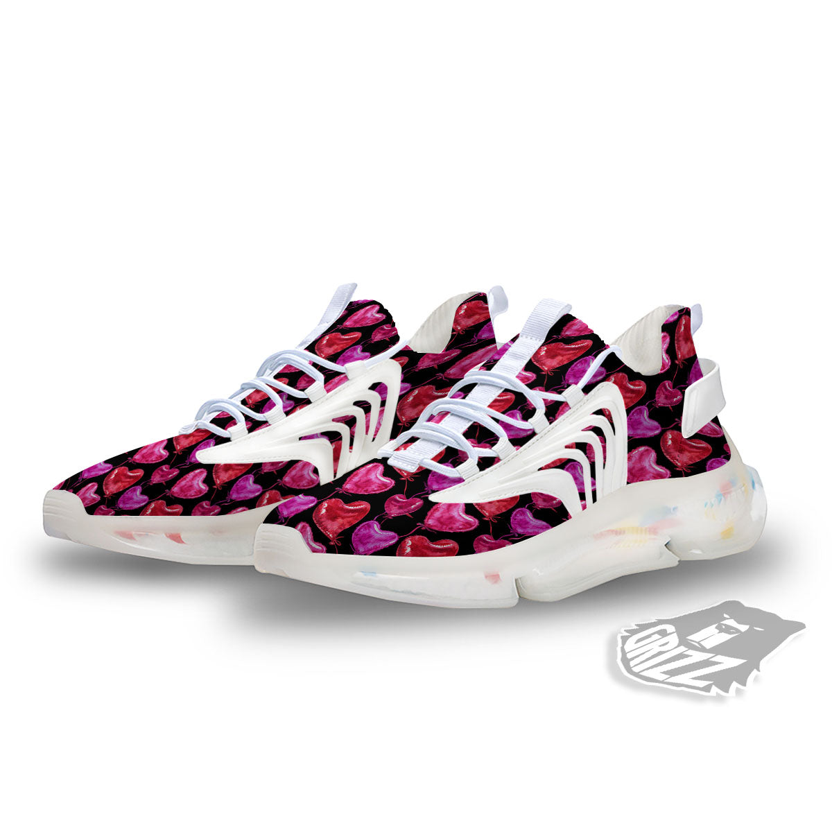 Balloon Red Heart Print Pattern White Gym Shoes-grizzshop