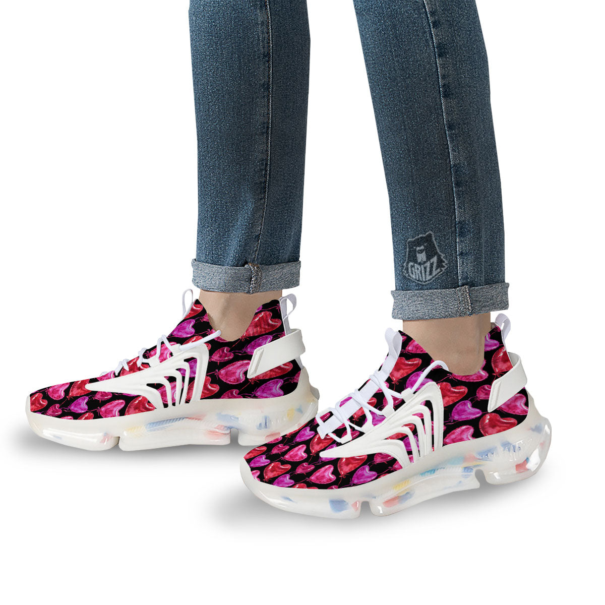Balloon Red Heart Print Pattern White Gym Shoes-grizzshop