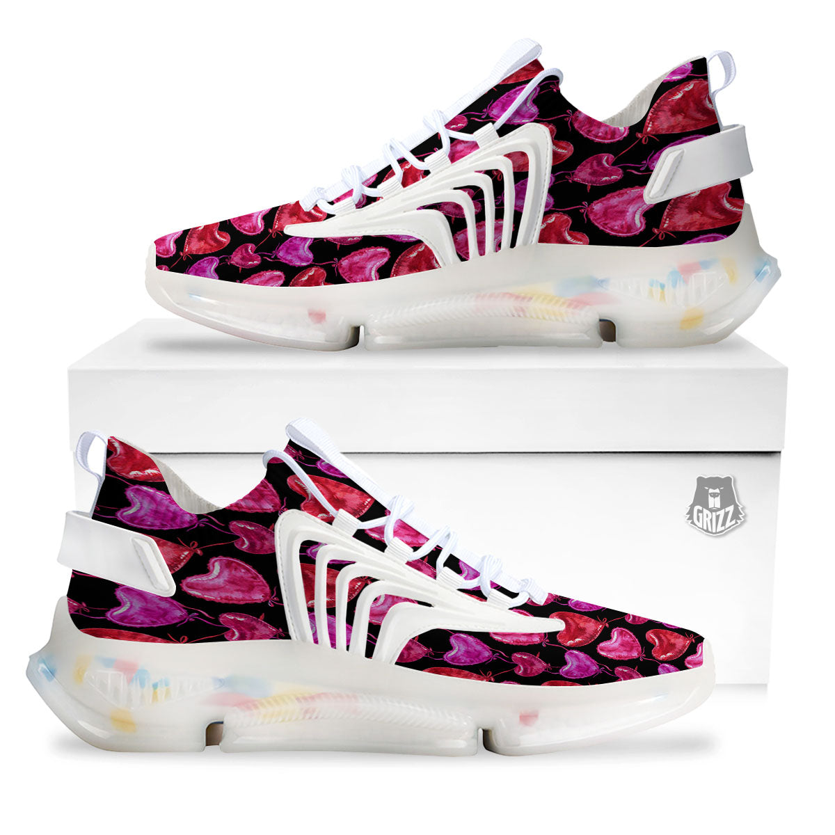 Balloon Red Heart Print Pattern White Gym Shoes-grizzshop