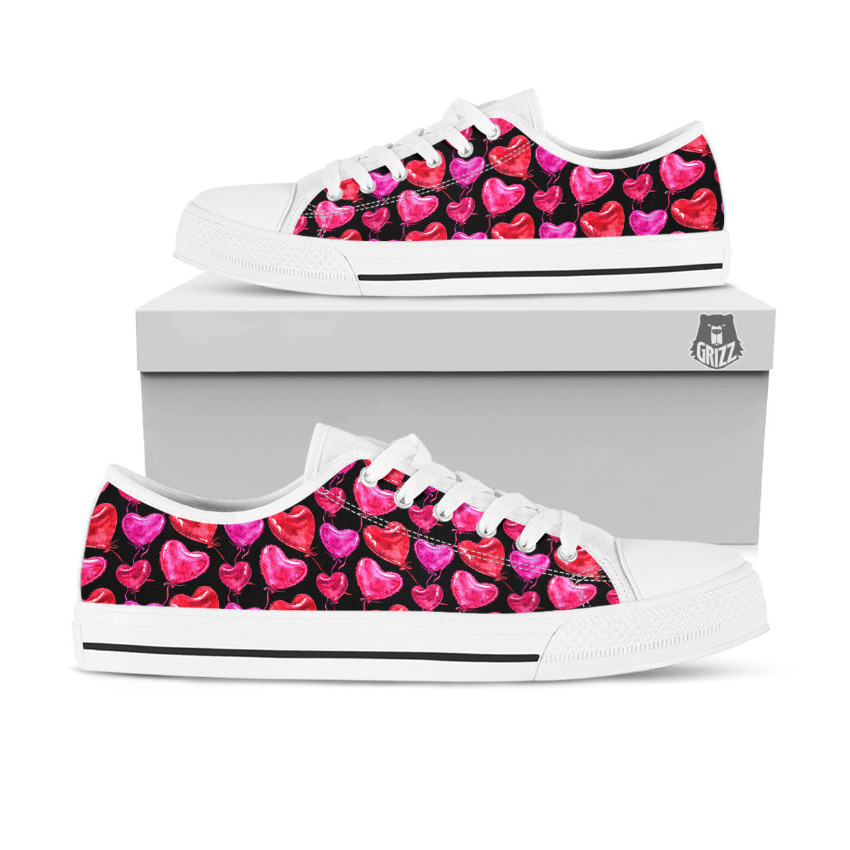 Balloon Red Heart Print Pattern White Low Top Shoes-grizzshop