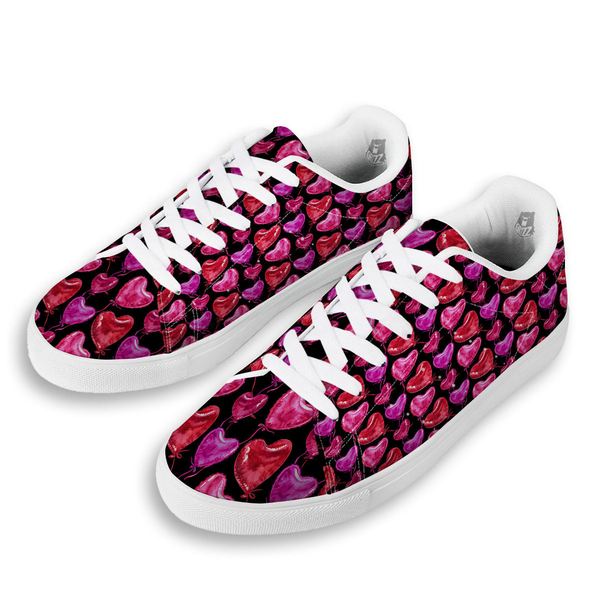 Balloon Red Heart Print Pattern White Low Top Sneakers-grizzshop