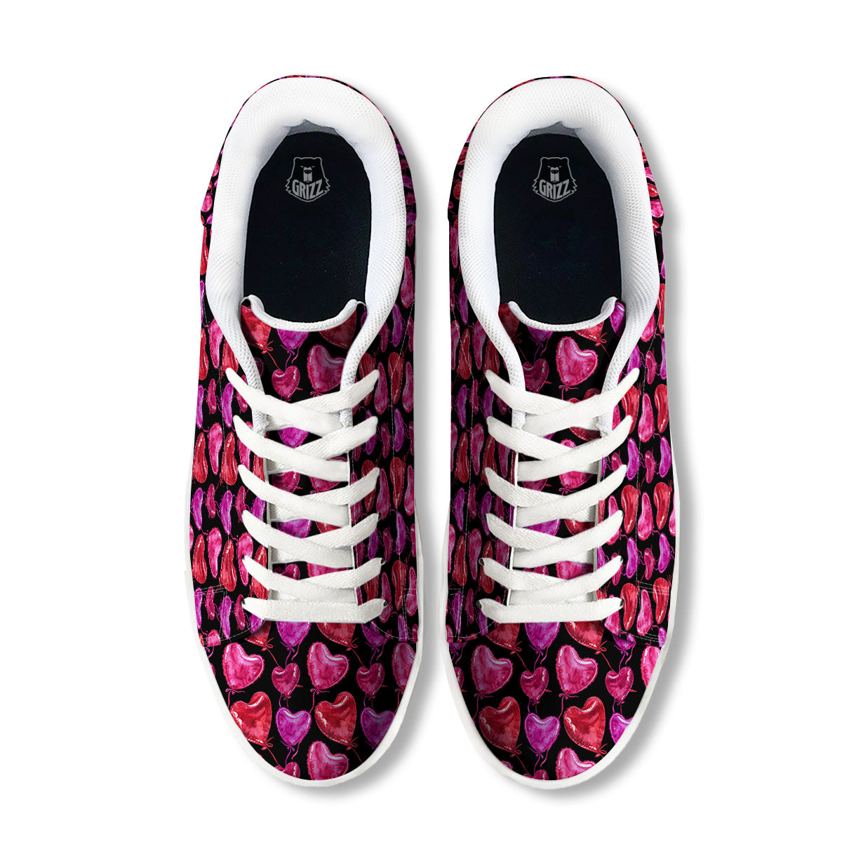 Balloon Red Heart Print Pattern White Low Top Sneakers-grizzshop