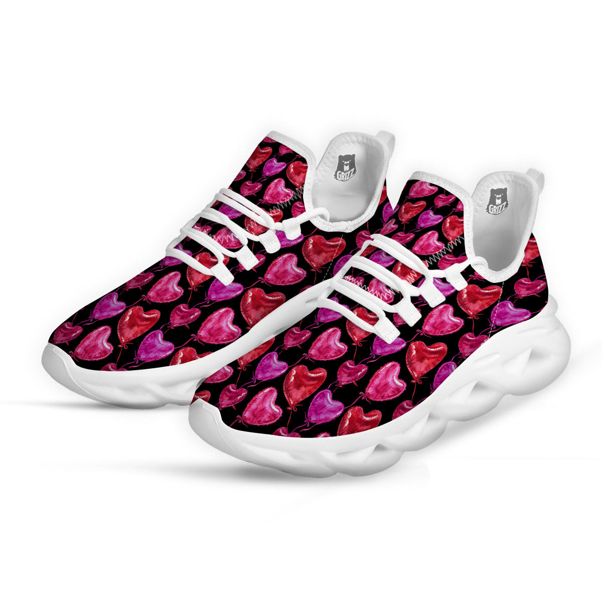 Balloon Red Heart Print Pattern White Running Shoes-grizzshop
