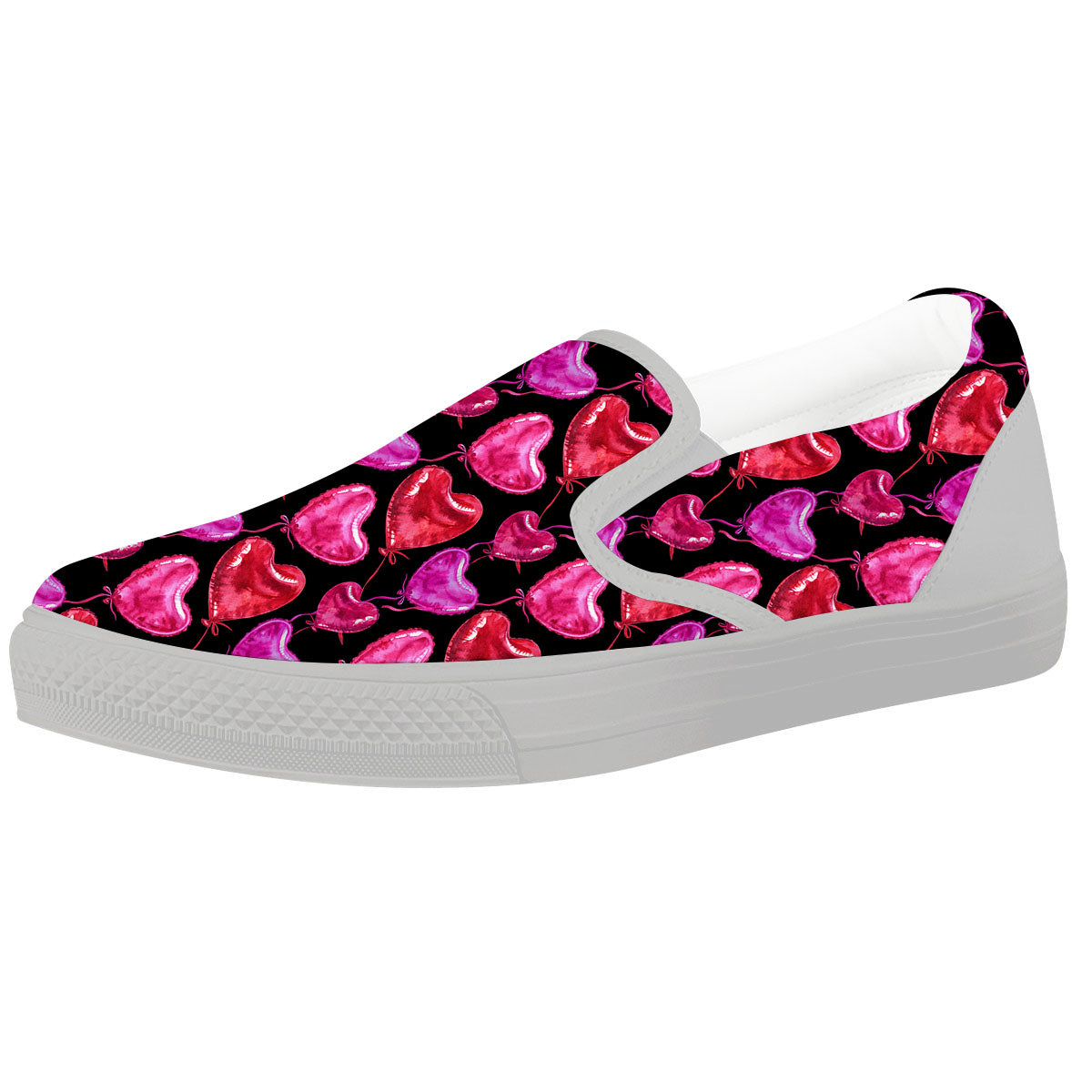 Balloon Red Heart Print Pattern White Slip On Shoes-grizzshop
