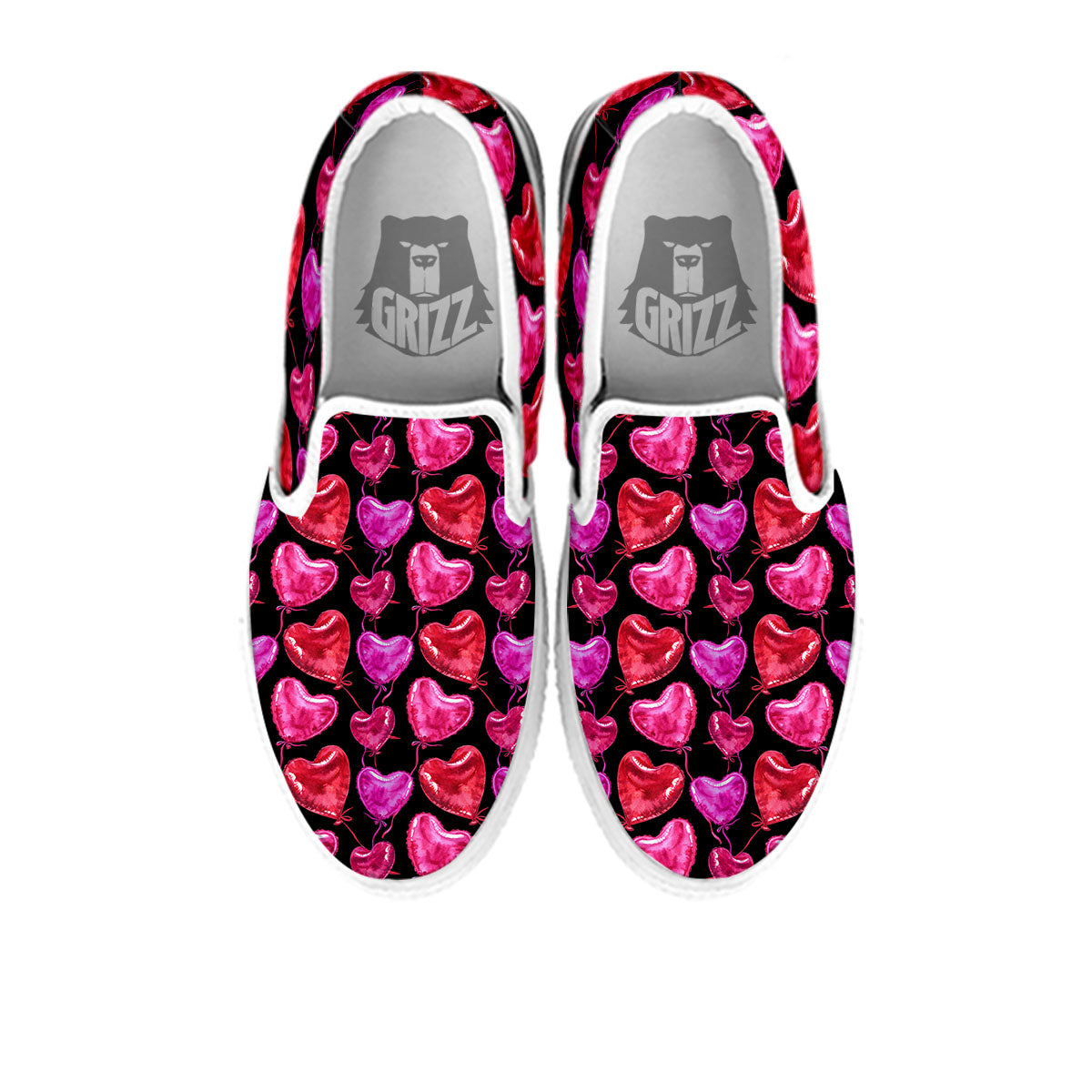 Balloon Red Heart Print Pattern White Slip On Shoes-grizzshop