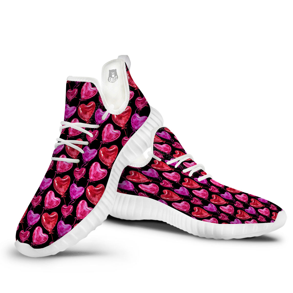 Balloon Red Heart Print Pattern White Walking Shoes-grizzshop