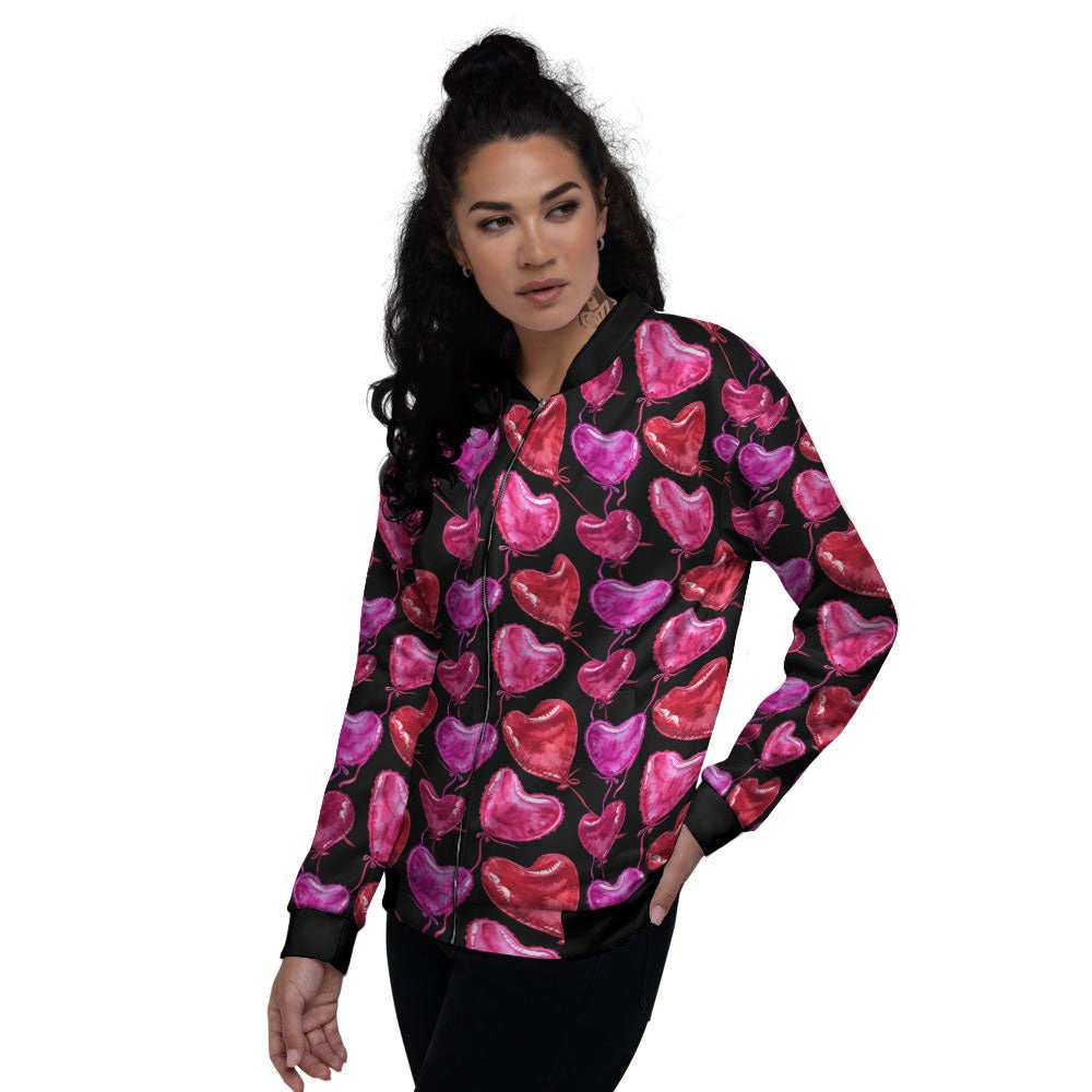 Balloon Red Heart Print Pattern Women's Bomber Jacket-grizzshop