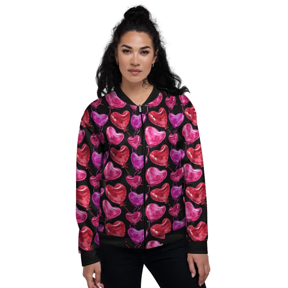 Balloon Red Heart Print Pattern Women's Bomber Jacket-grizzshop