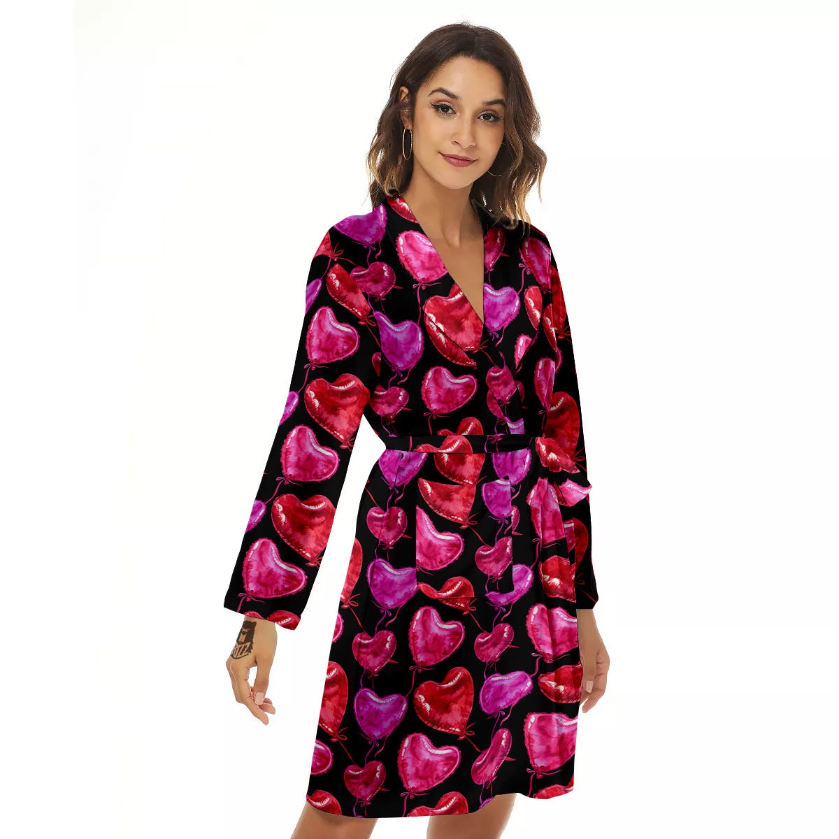 Balloon Red Heart Print Pattern Women's Robe-grizzshop