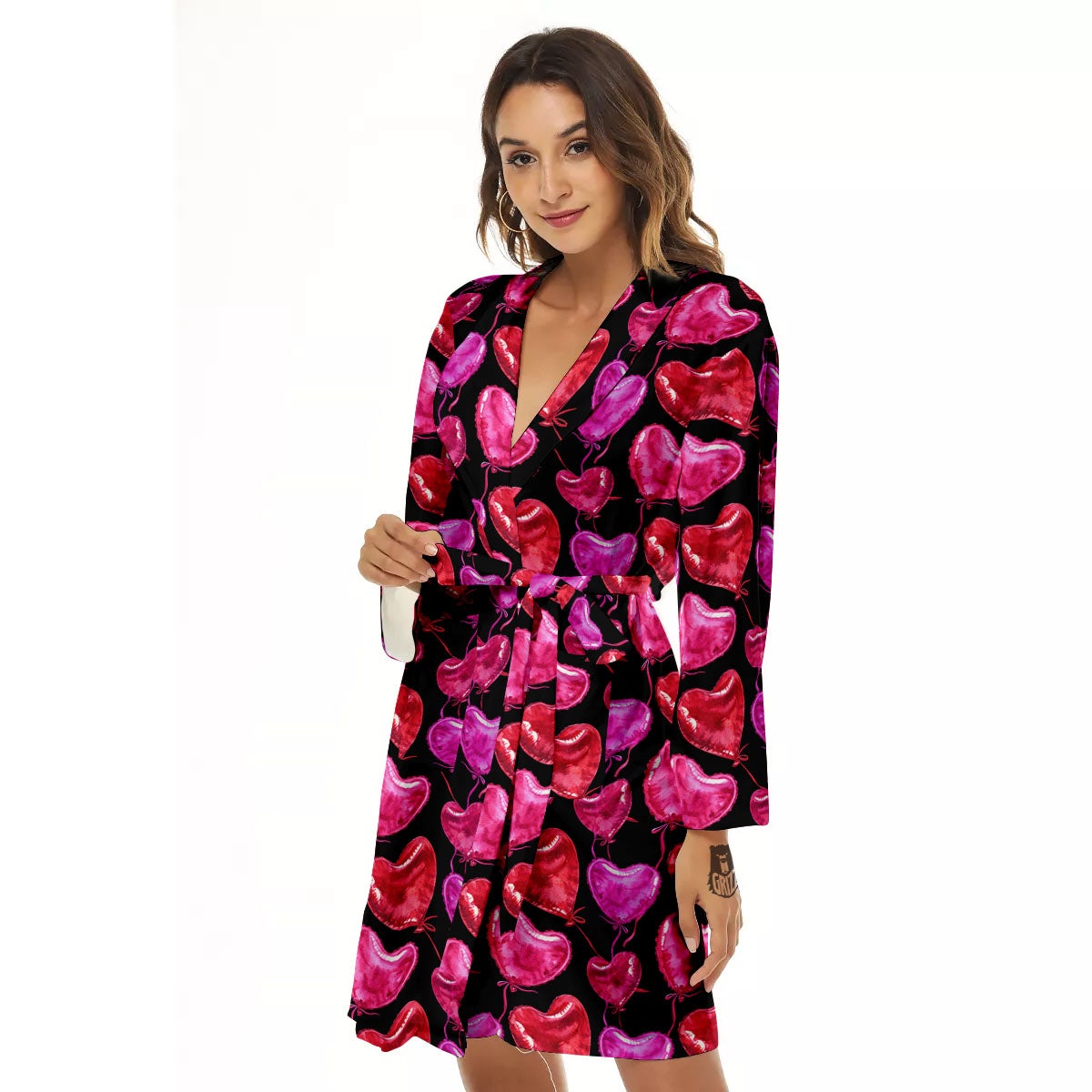 Balloon Red Heart Print Pattern Women's Robe-grizzshop