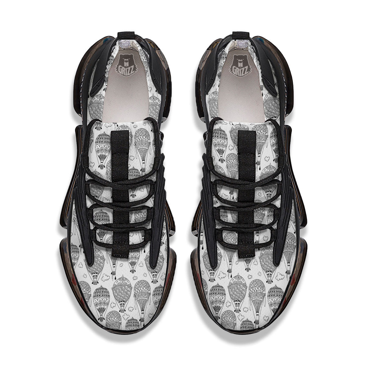 Balloon White And Black Print Pattern Black Gym Shoes-grizzshop
