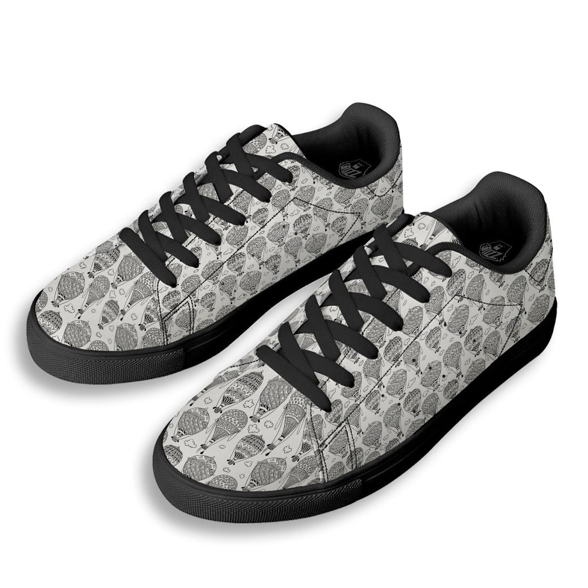 Balloon White And Black Print Pattern Black Low Top Sneakers-grizzshop