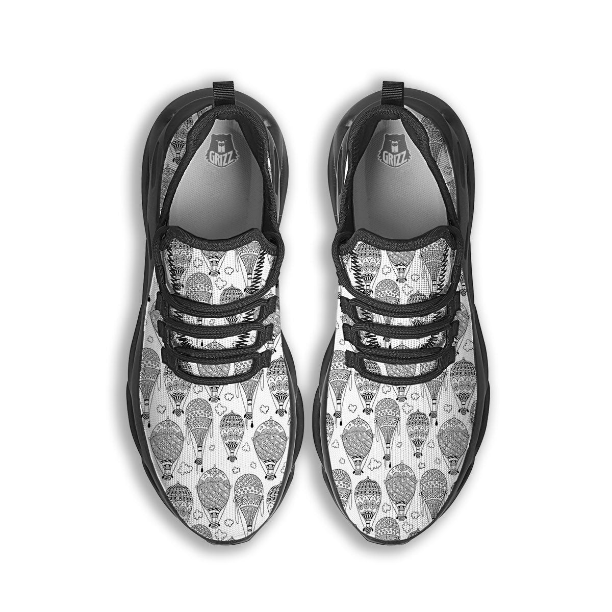 Balloon White And Black Print Pattern Black Running Shoes-grizzshop