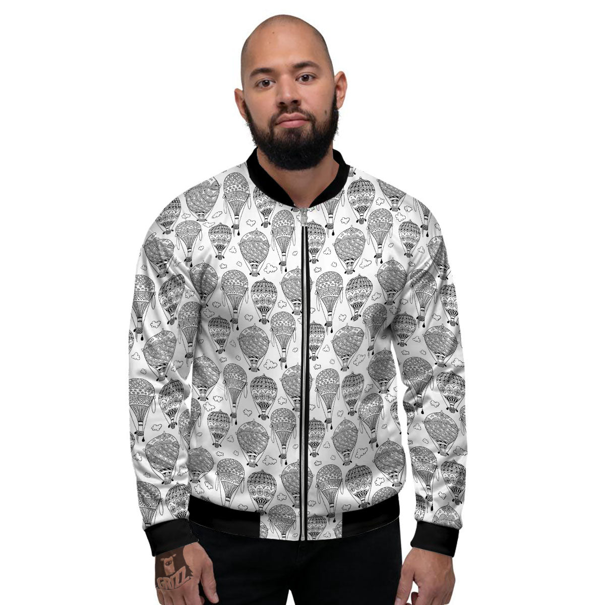 Balloon White And Black Print Pattern Men's Bomber Jacket-grizzshop