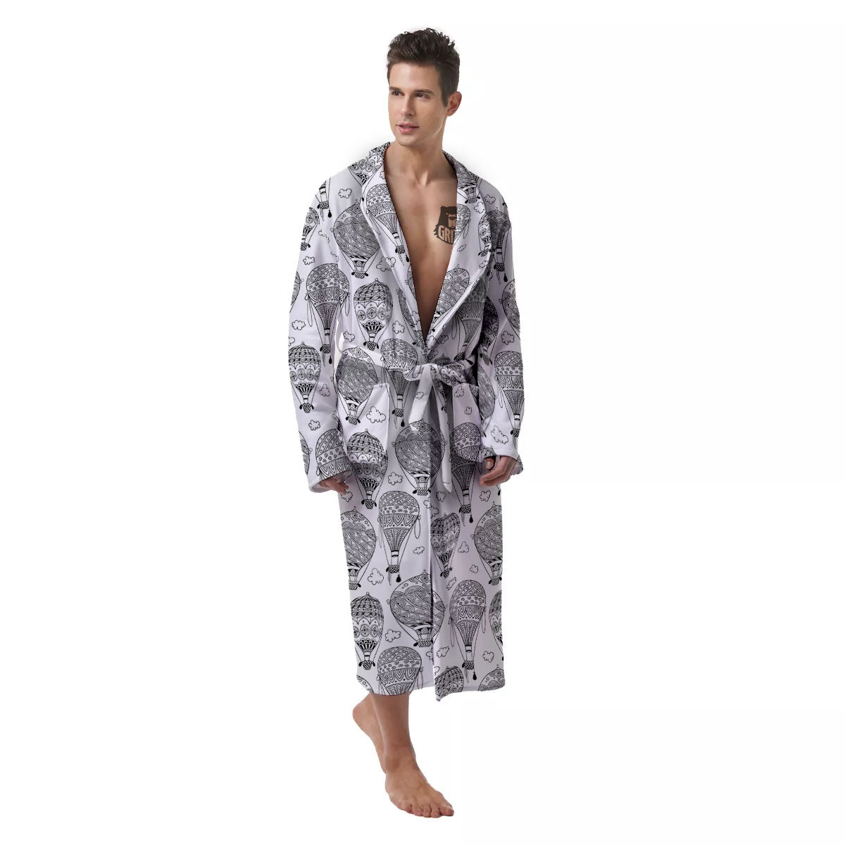 Balloon White And Black Print Pattern Men's Robe-grizzshop